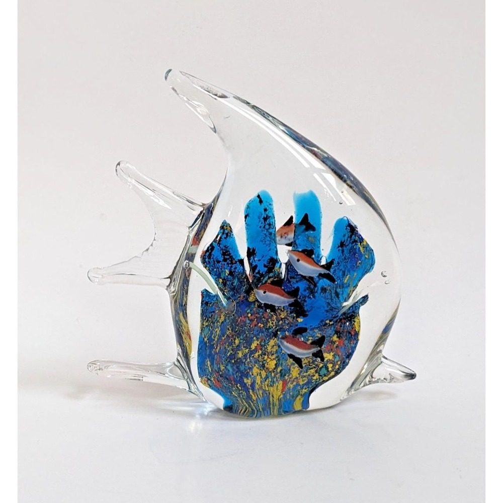 Vintage Murano Style Art Glass Angelfish Aquarium Reef Scene‎ Fish Sculpture 7"